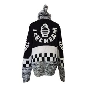 ICECREAM Men's Size M Knit Zip Hoodie Sweater Black White Logo Graphic Checkered